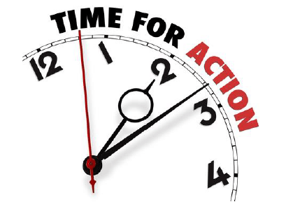 Time for action slogan with picture of ticking clock 